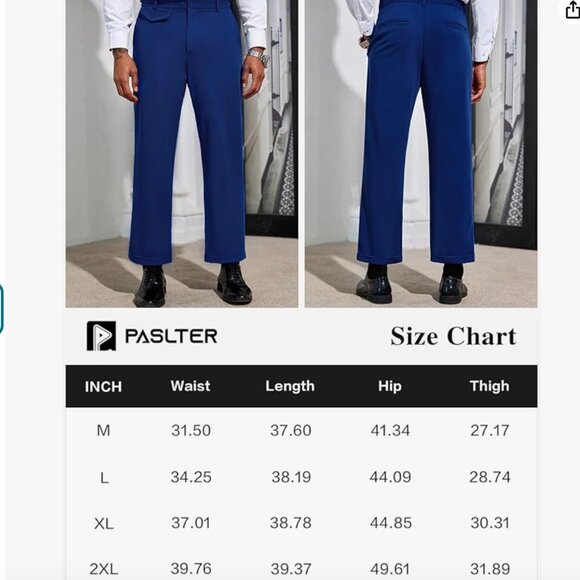 Mens Chino Pants Flat Front Slim Fit Cropped Dress Pants Casual Slacks NEW LARGE - Picture 7 of 7